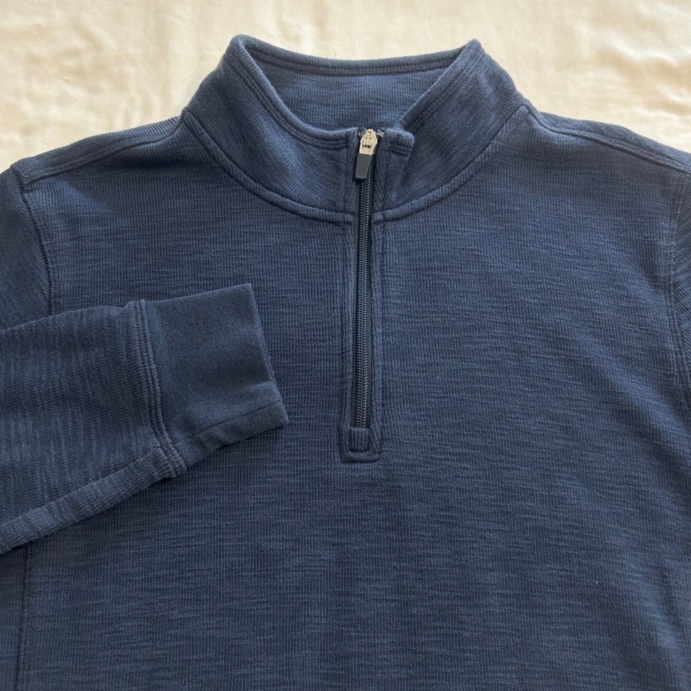 George Mens Quarter Zip Pullover Navy Blue Slub Knit Mock Neck Sweater Small